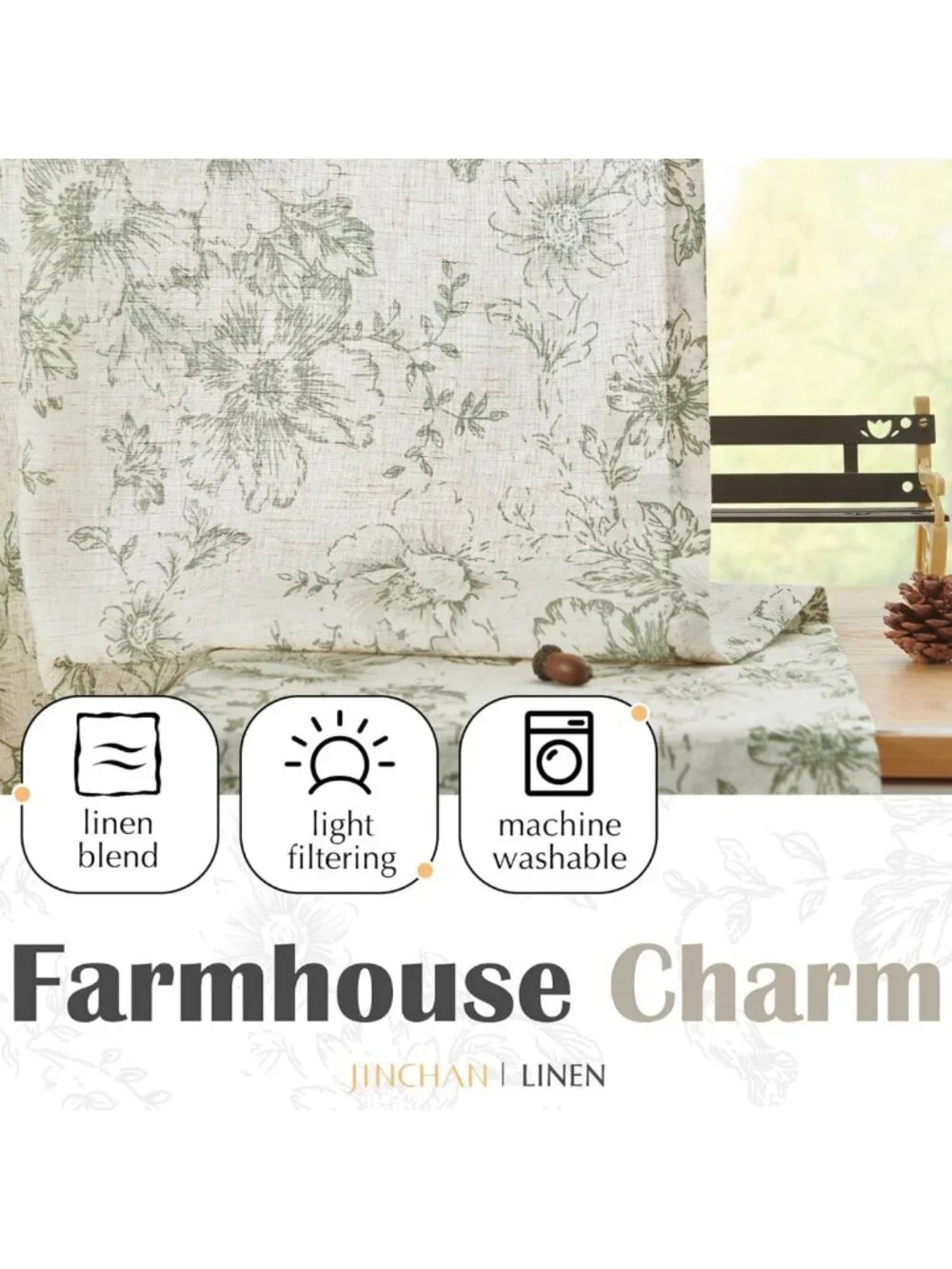 Floral Linen Tie-Up Valance Curtain - 45